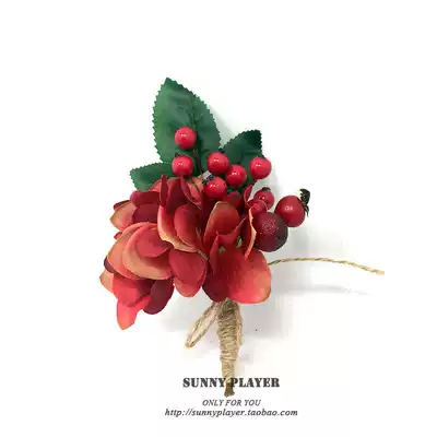 Corsage wedding bride bridegroom bridesmaid sister fruit pulp Mori flesh red parents guest banquet flower