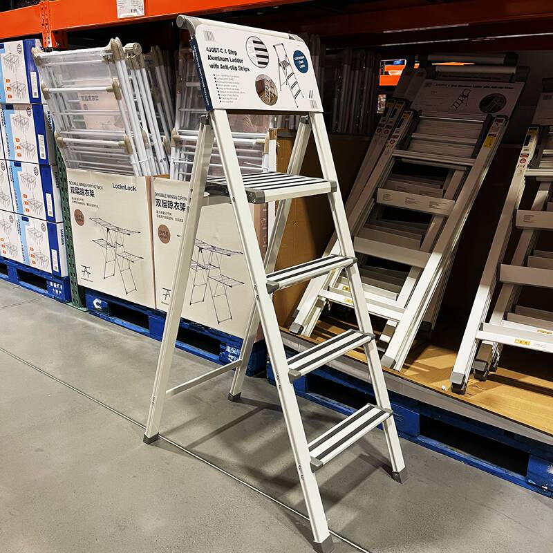 Costco Four-Step Aluminum Ladder for Home Use, Foldable Stepladder, Indoor Non-Slip Lightweight Step Ladder