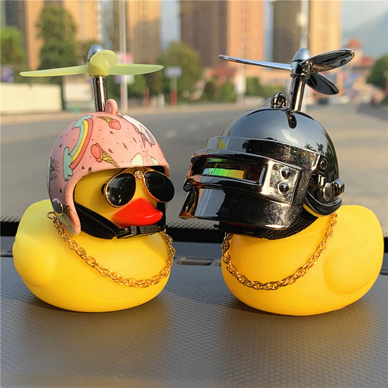 Net Red Little Yellow Duck Safety Helmet Bamboo Dragonfly Auto Inside On-board Small Pendulum Rear Mirror Electric Car Electric Bottle Car Adornment
