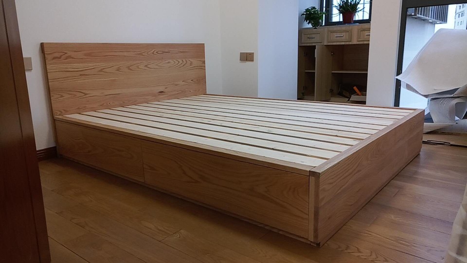 Phong cách Bắc Âu gỗ rắn không giường không giường tựa lưng giường đơn giản lưu trữ hiện đại lưu trữ giường chiếu giường - Giường giuong ngu
