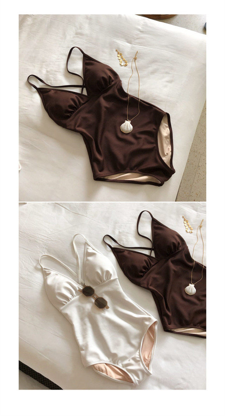 Белый кофейный сексуальный купальник, популярно в интернете, с открытой спиной 