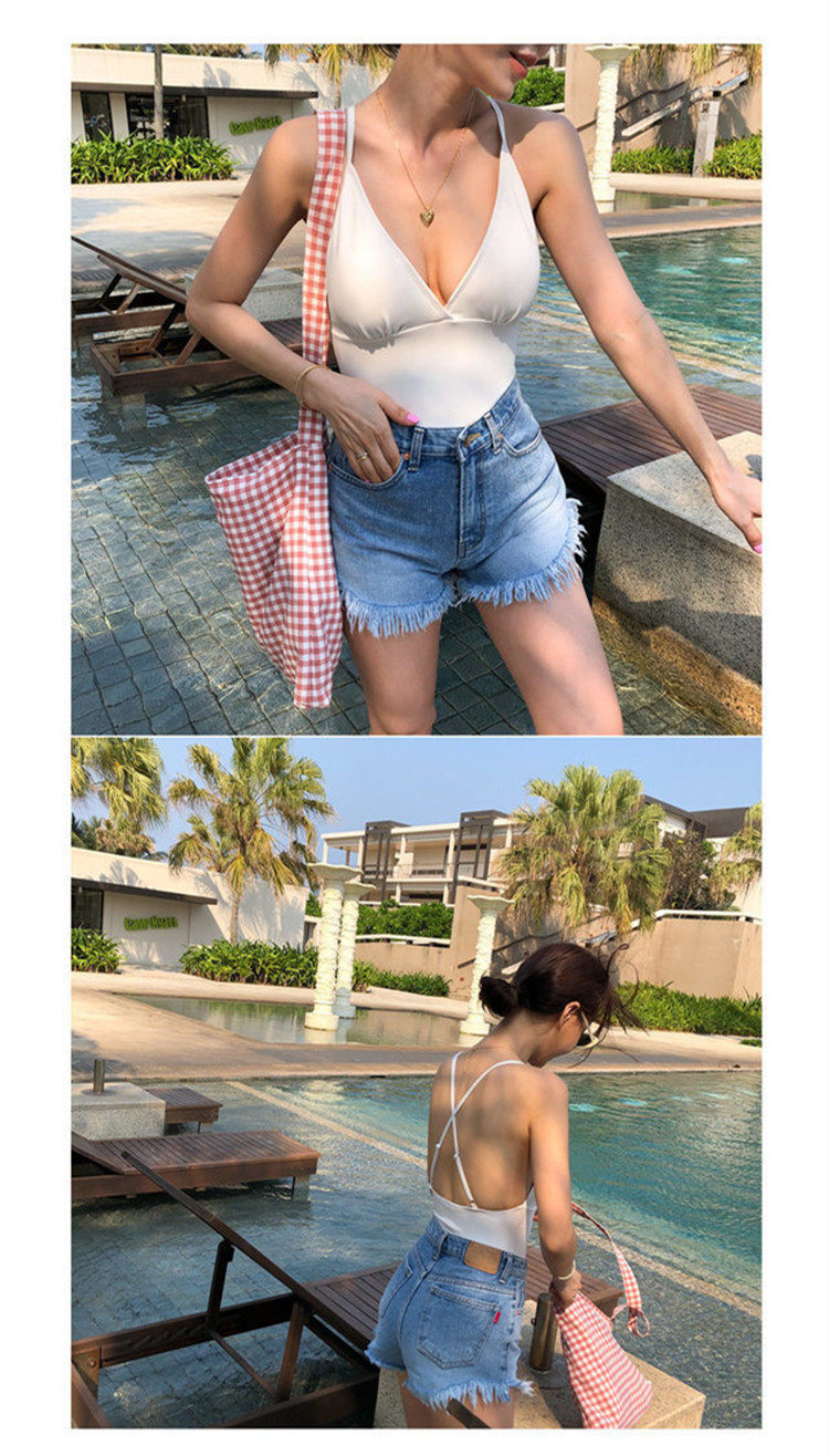 Белый кофейный сексуальный купальник, популярно в интернете, с открытой спиной 