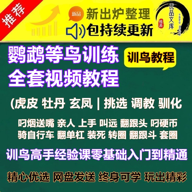 训鸟自学教程，鹦鹉训练教程玄凤虎皮牡丹上手技能教学，训鸟视频课程全套详细解说合集