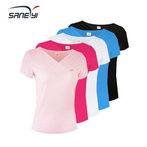2019 Womens V-neck Short sleeve quick-drying sports top Tennis T-shirt Badminton T-shirt Golf T-shirt