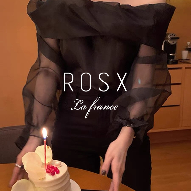 Rosx French-Style Gentle One-Shoulder Lace Shirt for Women, New Autumn Design with Unique Puff Sleeves and Off-Shoulder Top