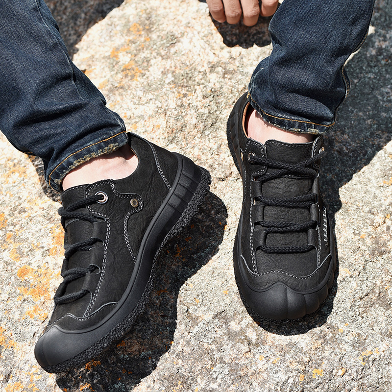 First layer cowhide autumn hiking shoes leather men light outdoor casual shoes waterproof non-slip low-top hiking shoes men