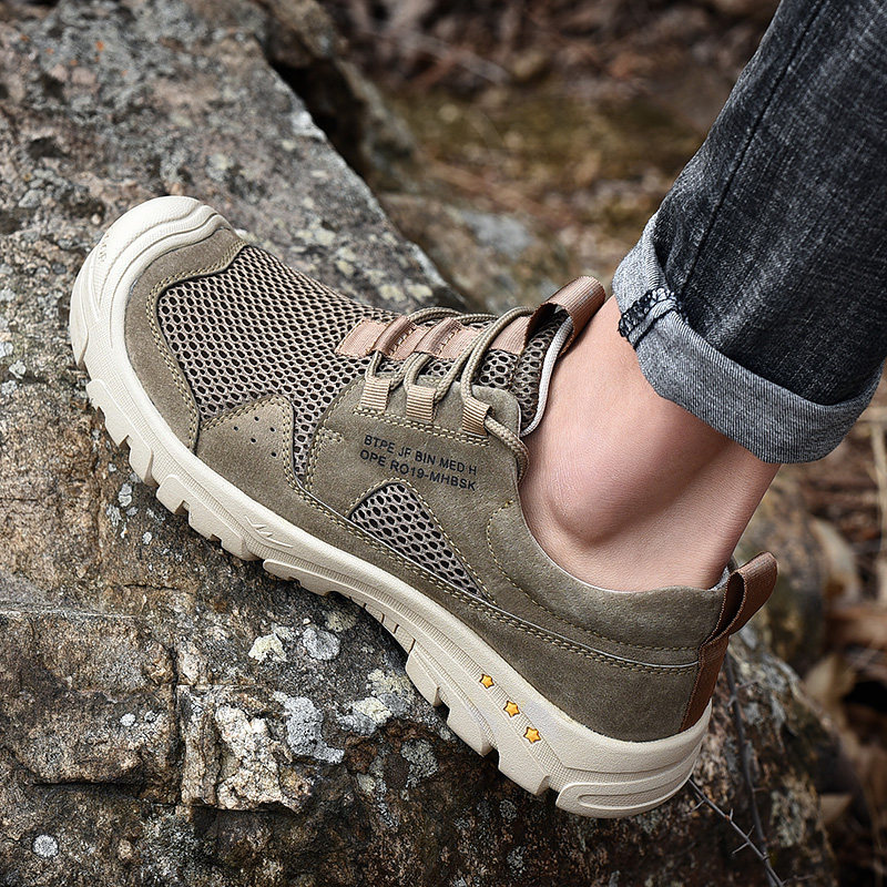West Domain Camel Summer Mountaineering Shoes Men Outdoor Sports Hiking Non-slip Light Mesh Breathable Casual Travel Web Shoes