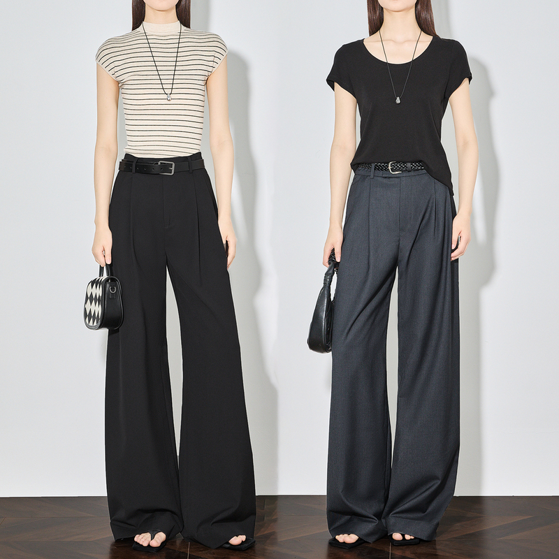 Spring and Summer Gray Suit Pants High-Waisted Loose Casual Pants Slimming Wide-Leg Pants Straight-Leg Extended Floor-Length Drapey Long Pants for Women