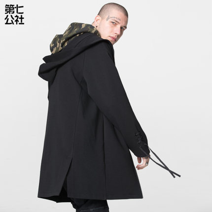 中长款连帽风衣男宽松秋装新款韩版潮牌大衣男士休闲薄款帅气外套