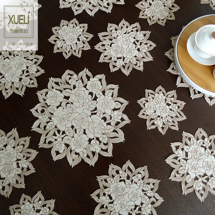 Western Dining Mat Cups Mat Cloth Art Embroidery Nordic Light Lavish Chinese American Round Table Mat Decoration Cushion Disc Cushion Coffee Roses-Taobao