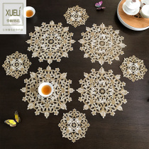 Western mat coaster Fabric embroidery Nordic light luxury Chinese American round table mat Decorative mat Disc mat Xiangyun roll grass