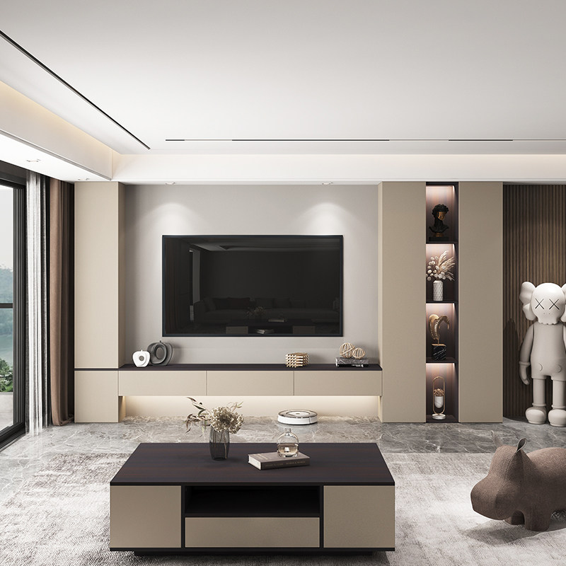 Living Room TV Cabinet Integrated Wall Cabinet Background Wall TV Cabinet Light Extravagant Wall Bookcase Customised Modern Brief