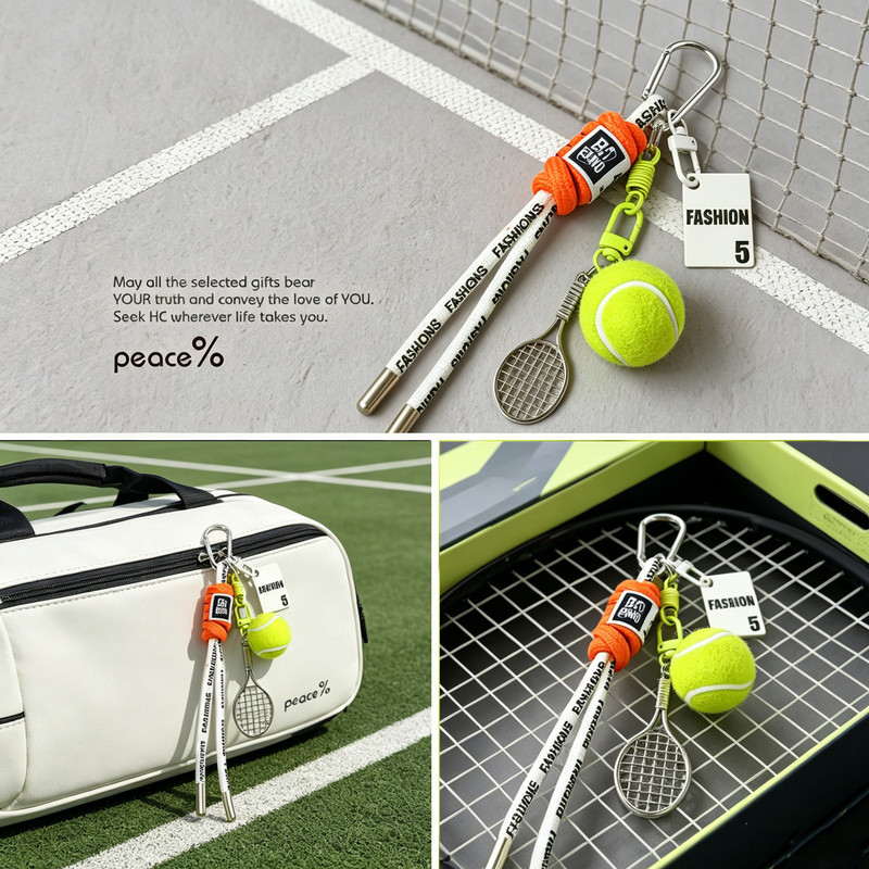 Fs Room Original Design Niche Personalized Tennis Keychain Bag Pendant Handmade Woven Lanyard Trendy Couple Creative