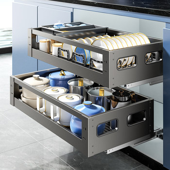 Stainless steel dish pull basket kitchen cabinet drawer type