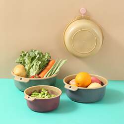 Multifunctional round double-layer drain basket Nordic kitchen drain fresh box washing basket basin plastic fruit storage basket