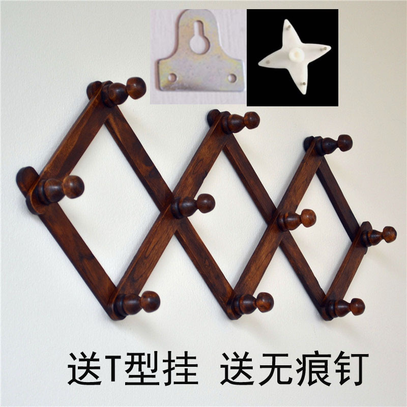 Thailand Imported Creative Home Decor Stretchable Wooden Retractable Clothes Hanger Hook Diamond-Shaped Foldable Wall Door Back Coat Hook