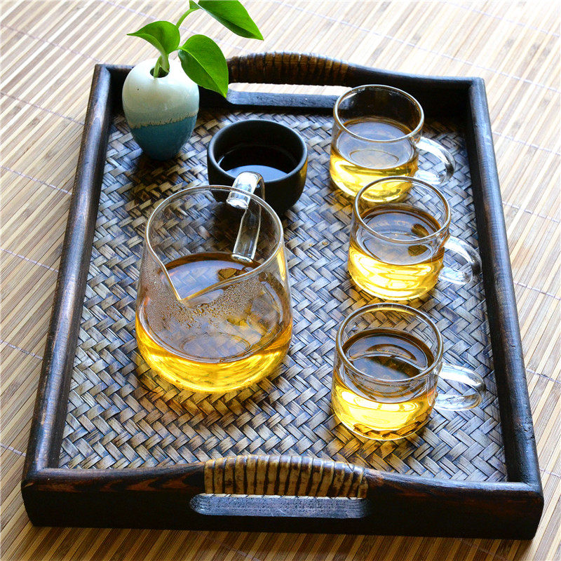 Thailand imported household decoration bamboo wooden tray rectangular put tea cup coffee plate wine glass dry tea plate to make old