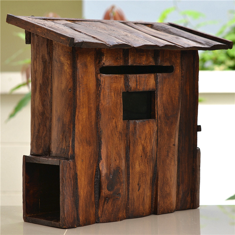 Thai handmade solid wood pastoral style letter box villa hanging wall outdoor rainproof storage box water and electricity bill box European style