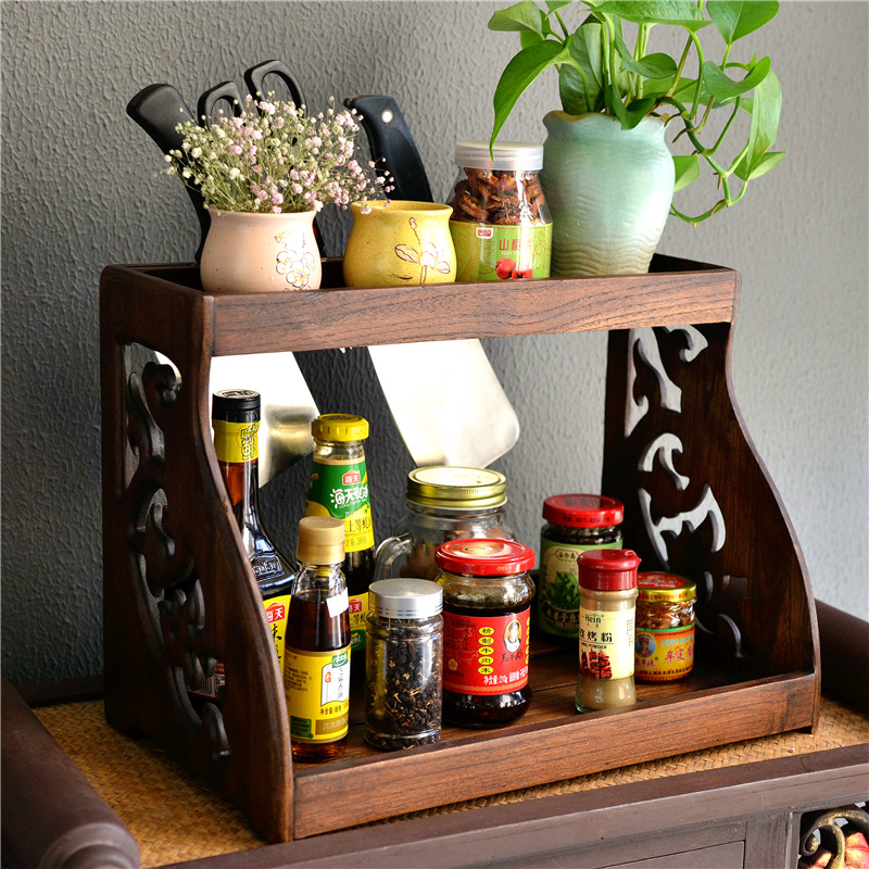 Thailand imported teak seasoning jar shelf countertop rack to make old kitchen succulent flower shelf office water cup