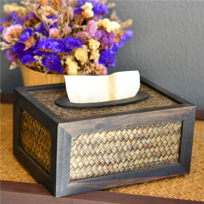 Thai home decoration desktop dining room handmade tissue box Bamboo toilet paper box Living room retro dining room Southeast Asian style