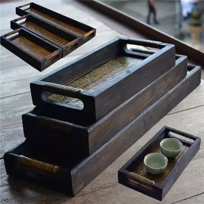 Thai handmade bamboo pallet Tea room small tea tray Solid wood tea tray Cake fruit rectangular pallet Household creativity