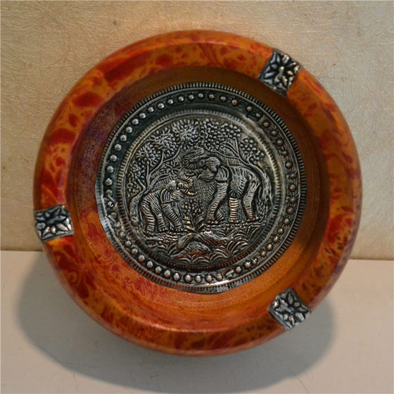 Solid wood restaurant Southeast Asian style ashtray creative personality European living room Thai ashtray elephant hand-decorated