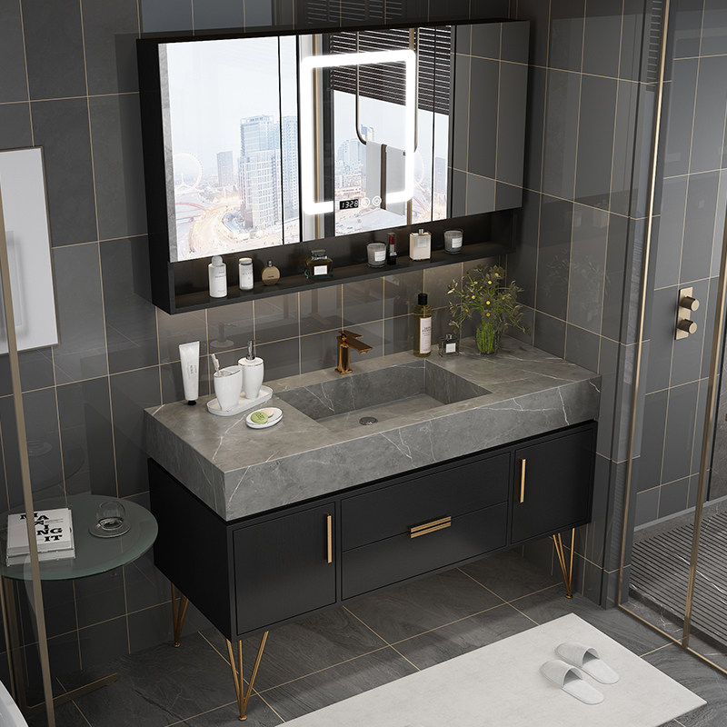 Modern simple bathroom cabinet combination dressing room wash table wash sink intelligent light luxury rock plate one basin