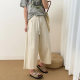 ກາງເກງຜ້າຝ້າຍແລະ linen ລະດູຮ້ອນ breathable ກາງເກງສໍາລັບແມ່ຍິງ, ແອວ elastic ສີແຂງອະເນກປະສົງສໍາລັບຄົນຂະຫນາດນ້ອຍ, slimming ເກົ້າຈຸດຊື່ຂາກ້ວາງ.