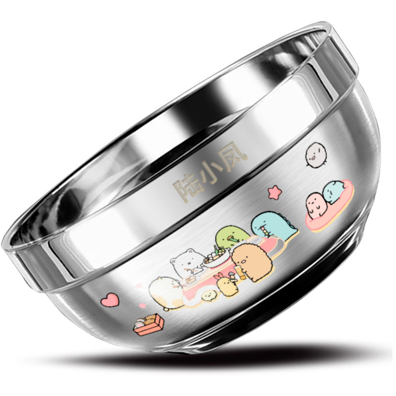 Children in bowl food grade 304 stainless steel bowl double anti - wrecking anti - wrecking and insulation children's small bowl of iron rice bowl