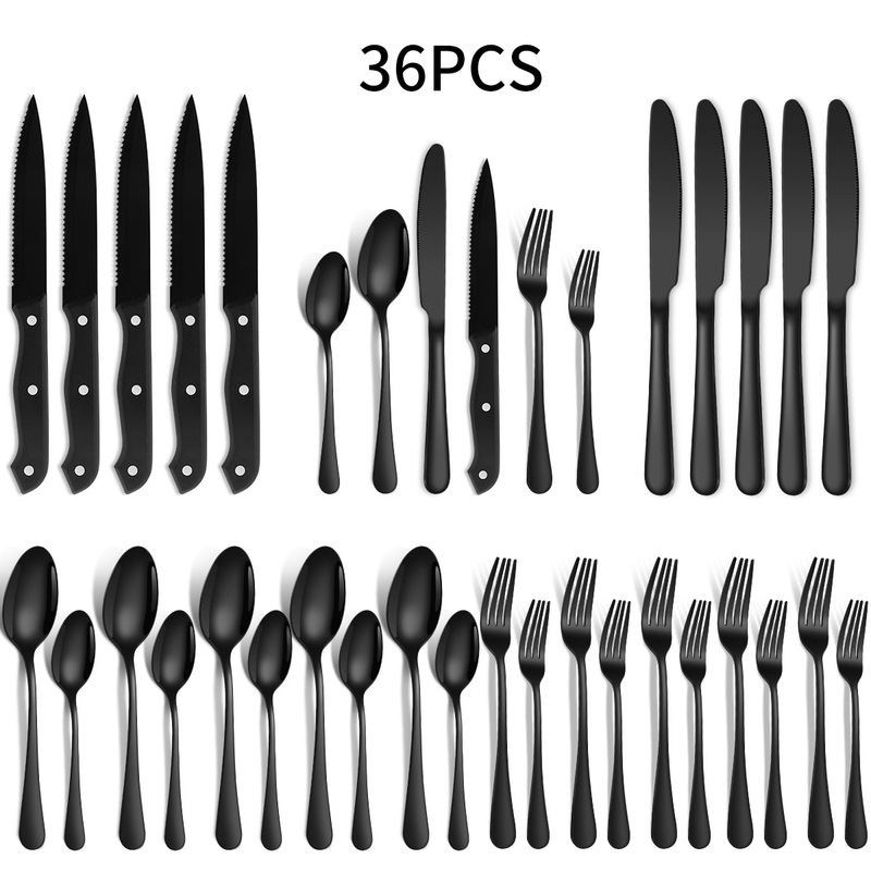 Cross-Border Amazon 24/36/48/72-Piece Set of Gold-Plated 1010 Stainless Steel Tableware Hotel Steak Knife, Fork, and Spoon