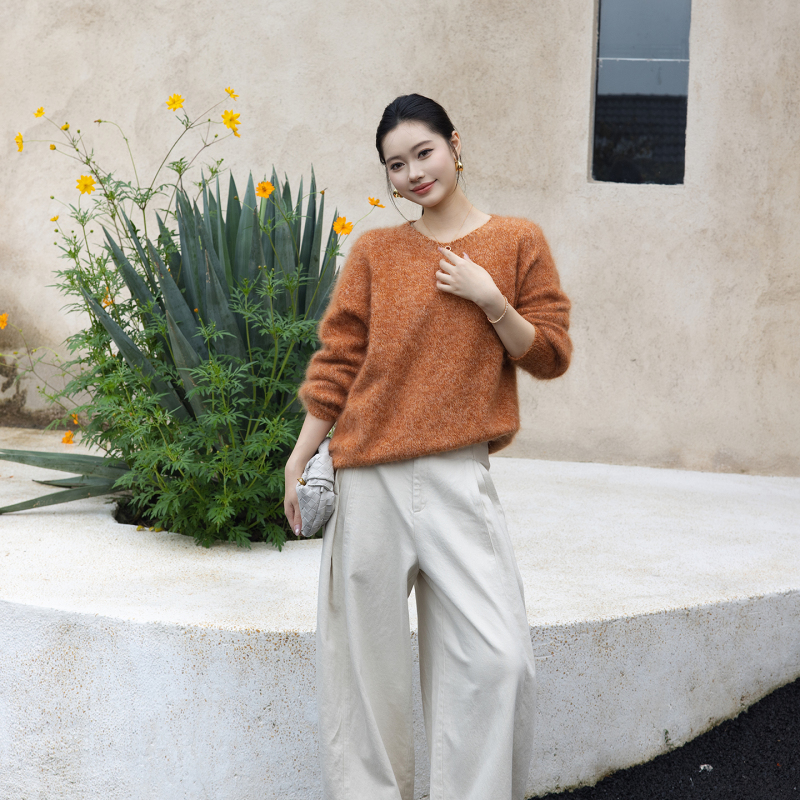 Me【Juice Gummy】2026 Autumn/Winter New 100% Merino Wool Brushed Orange Casual Loose Lazy Sweater Me【Juice Gummy】2026 Autumn/Winter New 100% Merino Wool Brushed Orange Casual Loose Lazy Sweater