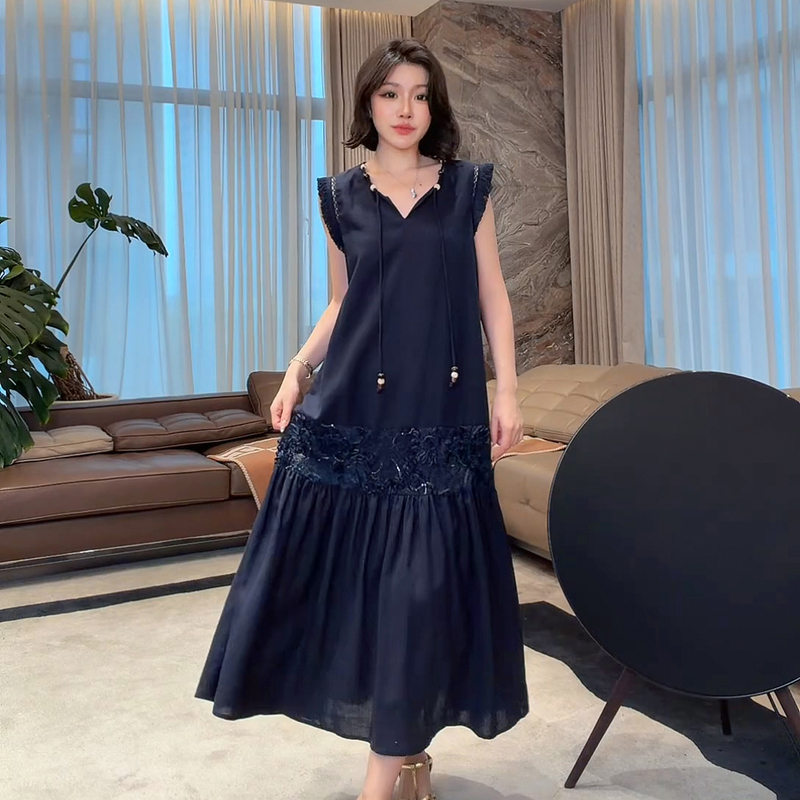 Lao Yang's Clothing Me Dali Tencel Linen Ethnic Style Embossed Embroidery Breathable Slimming Fashionable Summer Dress
