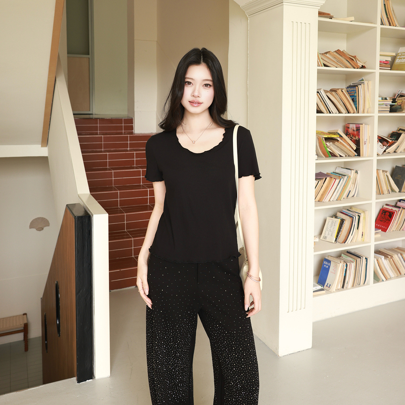 Lao Yang's Clothing Me【Lahua T】2026 Cotton Ruffle Simple Breathable Slimming Round Neck Regular Shoulder Short Sleeve T-Shirt Lao Yang's Clothing Me【Lahua T】2026 Cotton Ruffle Simple Breathable Slimming Round Neck Regular Shoulder Short Sleeve T-Shirt