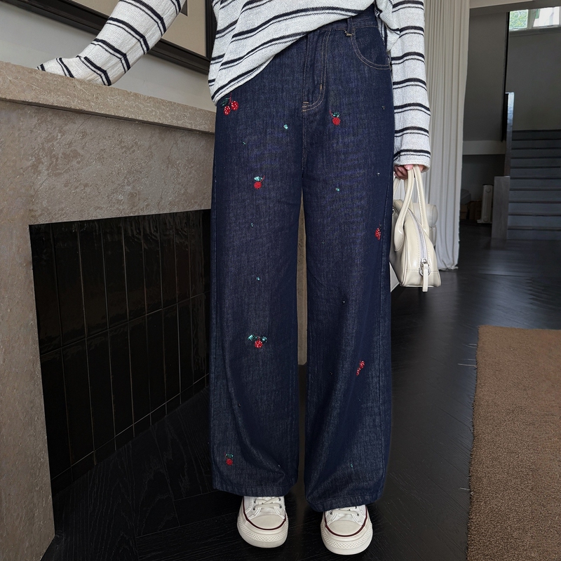 Me【Cherry Blue Cow】Ramie Cotton Heavy-Duty Washed High-Waisted Versatile Straight-Leg Loose Stylish Denim Jeans for Women Me【Cherry Blue Cow】Ramie Cotton Heavy-Duty Washed High-Waisted Versatile Straight-Leg Loose Stylish Denim Jeans for Women