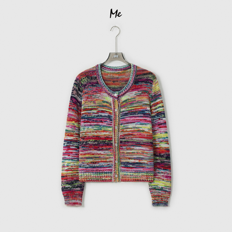 Me【Neon Night】100% Cotton Retro Vaporwave Yarn-Dyed Slimming Versatile Knit Sweater Mesa0882 Me【Neon Night】100% Cotton Retro Vaporwave Yarn-Dyed Slimming Versatile Knit Sweater Mesa0882