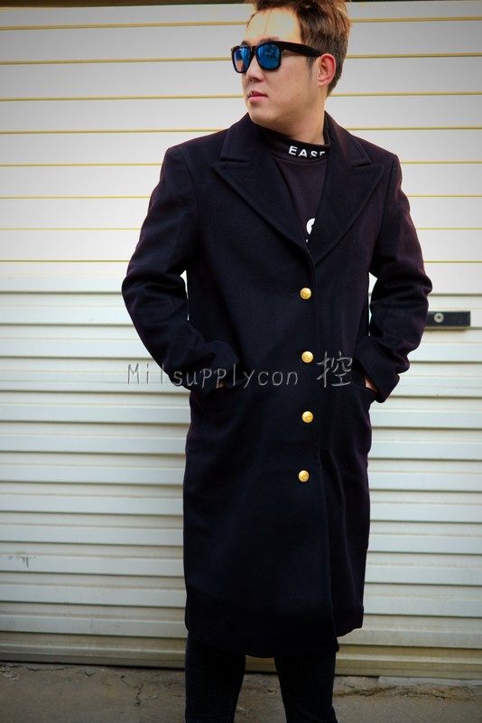 The new army version of the Italian Navy Blue Black Wool Single - Closed Long Coat