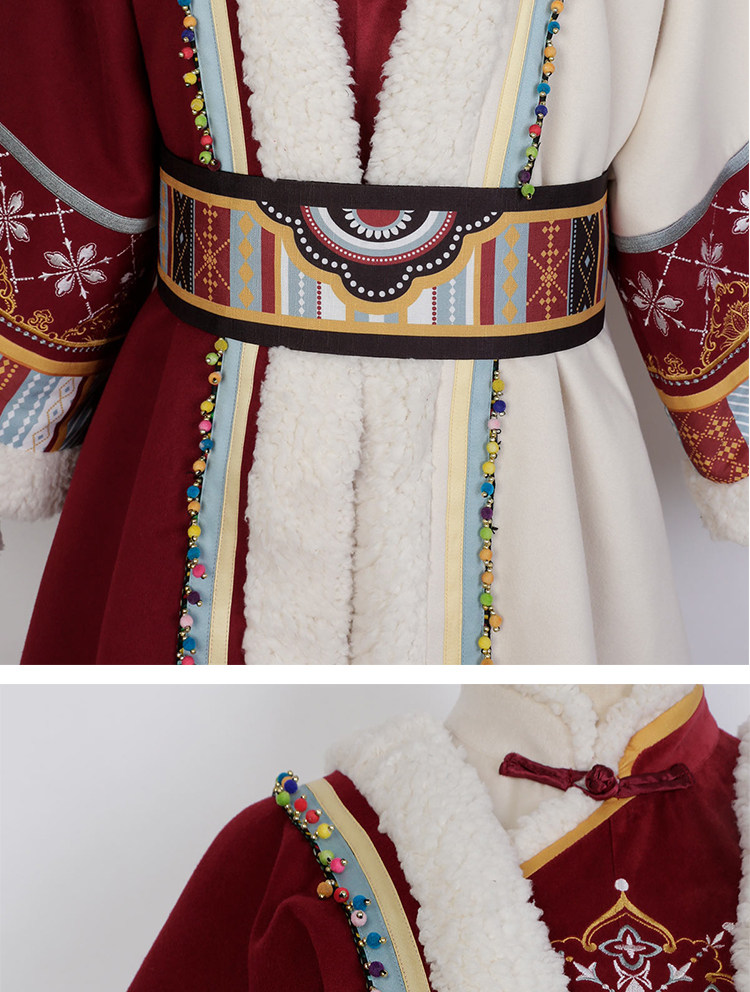 Китайцы одежда наборы 原创藏枫改良汉服女中国风秋冬汉元素少女民族风加绒藏袍披风套装