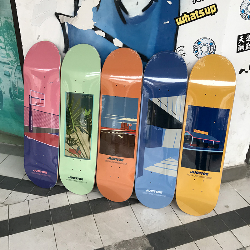 justice skateboard board surface 8 0 Little tiger Gao Qunxiang signature sunset course wilderness road morning light dew
