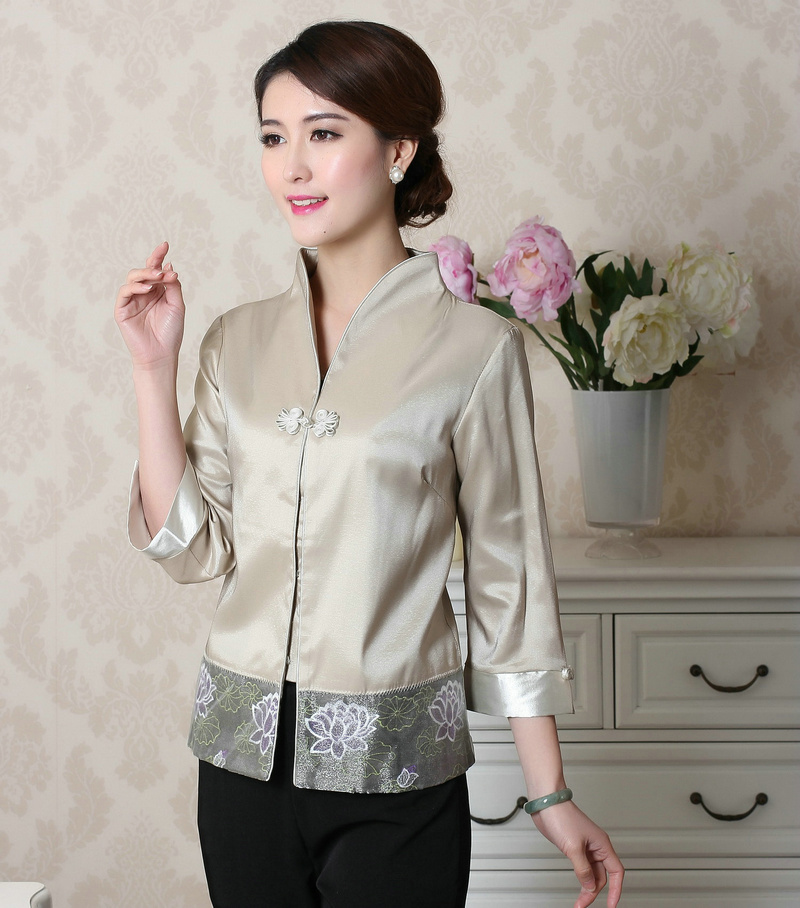 gió quốc gia mặc mùa xuân và mùa thu tay áo của phụ nữ được cải thiện retro loose-fitting sườn xám áo jacket mẹ Tang của phụ nữ