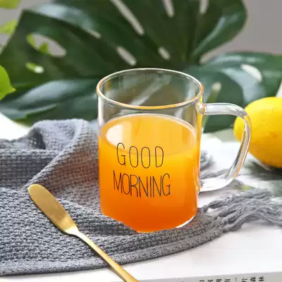 Nordic ins wind belt handle female glass cup breakfast letter milk transparent gilding couple water Cup Cat Claw Cup