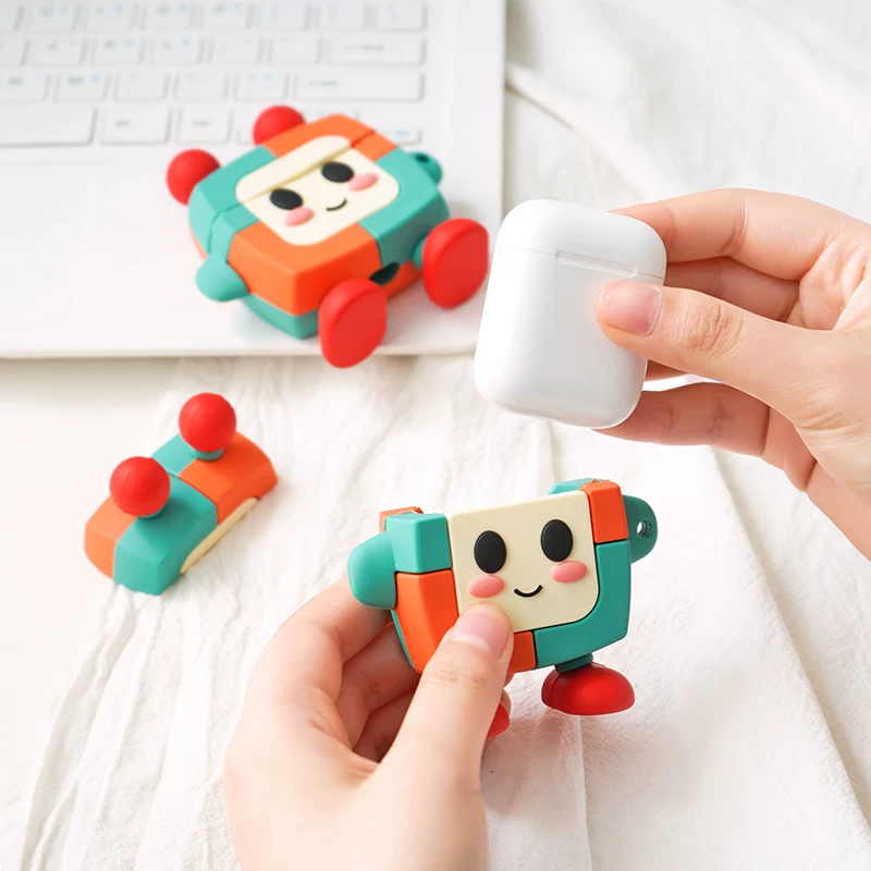 Apple, robot, headphones, wireless cartoon silicone protective case, pro2, 3, bluetooth