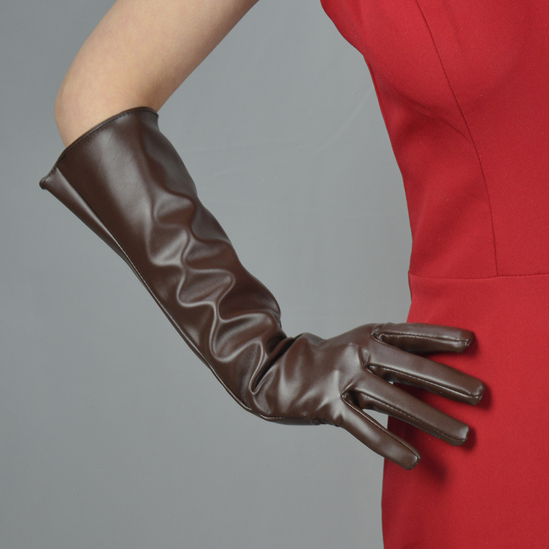 Leather Gloves Long Gloves 40cm Long Faux Leather Imitation Leather Coffee Color Dark Brown Maroon Women's Style for Photography Leather Gloves Long Gloves 40cm Long Faux Leather Imitation Leather Coffee Color Dark Brown Maroon Women's Style for Photography
