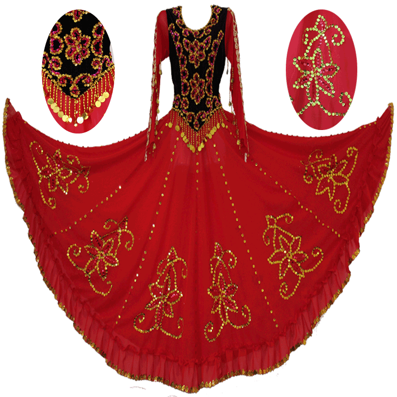 Xinjiang ethnic Uighur dance performance costume dress 6-meter large swing skirt stage jumpsuit Meiya costumes