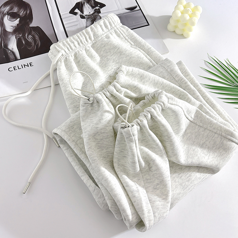 White and Gray Women's Sweatpants, Spring and Autumn Thin Style, 2026 New American Style, Drawstring, Loose Straight-Leg Casual Pants