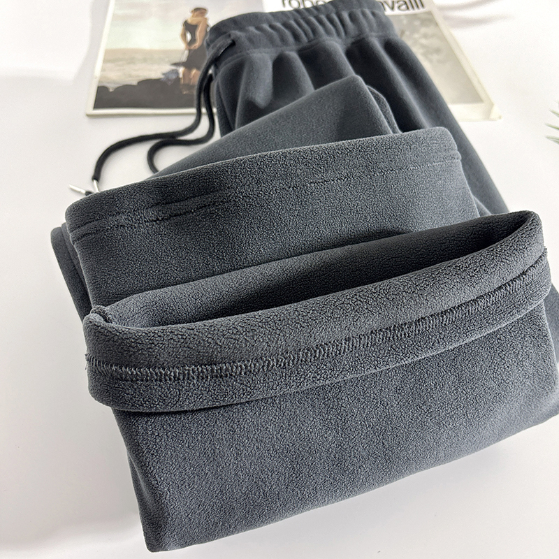Gray Double-Sided Fleece Pants for Women, Autumn and Winter Thickened Fleece Pants, Loose Straight-Leg Sports Sweatpants, Casual Pants