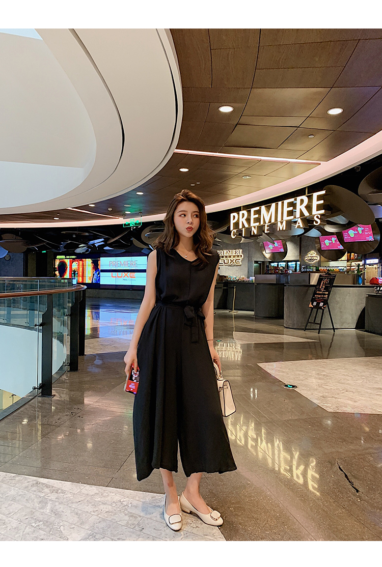 VK旗艦店 韓系九分褲連身褲寬鬆寬口褲套裝無袖褲裝
