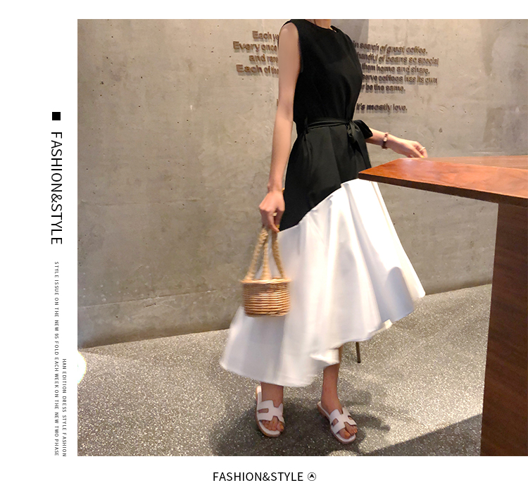 DABI 韓系時尚下擺不規則拼接無袖洋裝 DABI 韓系時尚下擺不規則拼接無袖洋裝