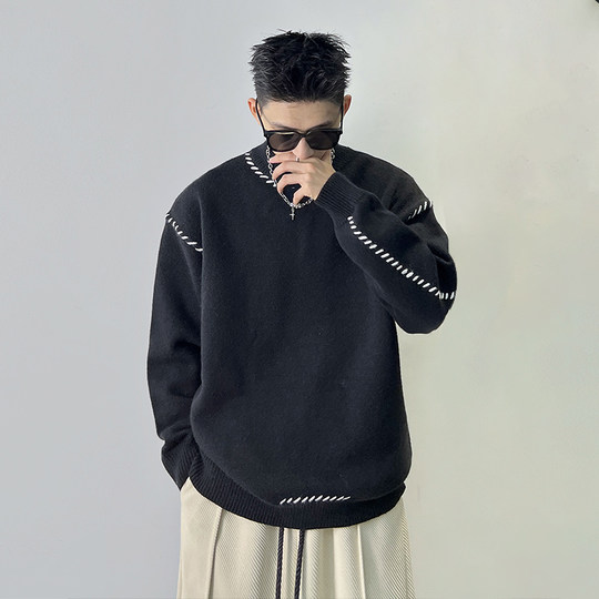 毛衣男秋冬季简约休闲百搭保暖美式时尚潮流韩版针织衫内搭圆领潮