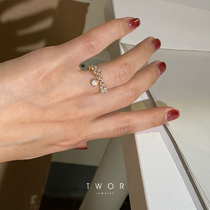 TWOR Rhine series original design handmade retro s925 silver double chain zircon ring female