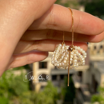 TWOR original design handmade American 14K gold multi-layer natural small pearl earrings retro fairy EAR thread